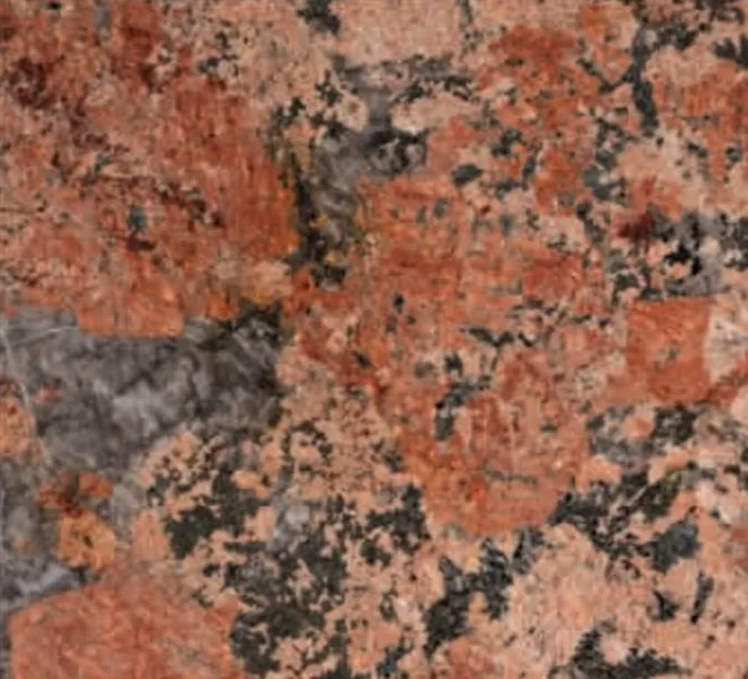 Alaska Red swatch, red-orange ground with grey and black patches