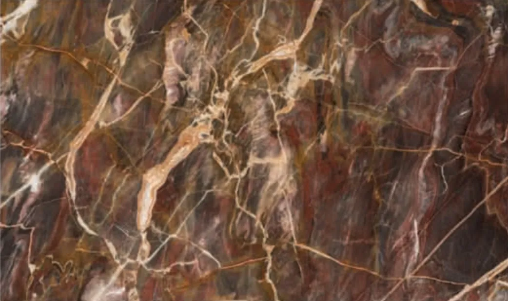 Genius Brown slab, wine-brown ground with cream and gold veins