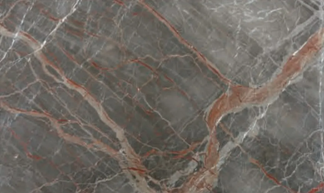 Grey Espredo slab, grey ground with rust-red veins