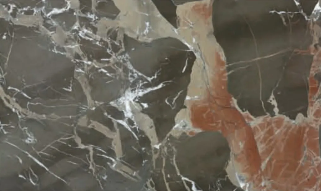 Gus Morocco slab, grey breccia with white veins and red patches