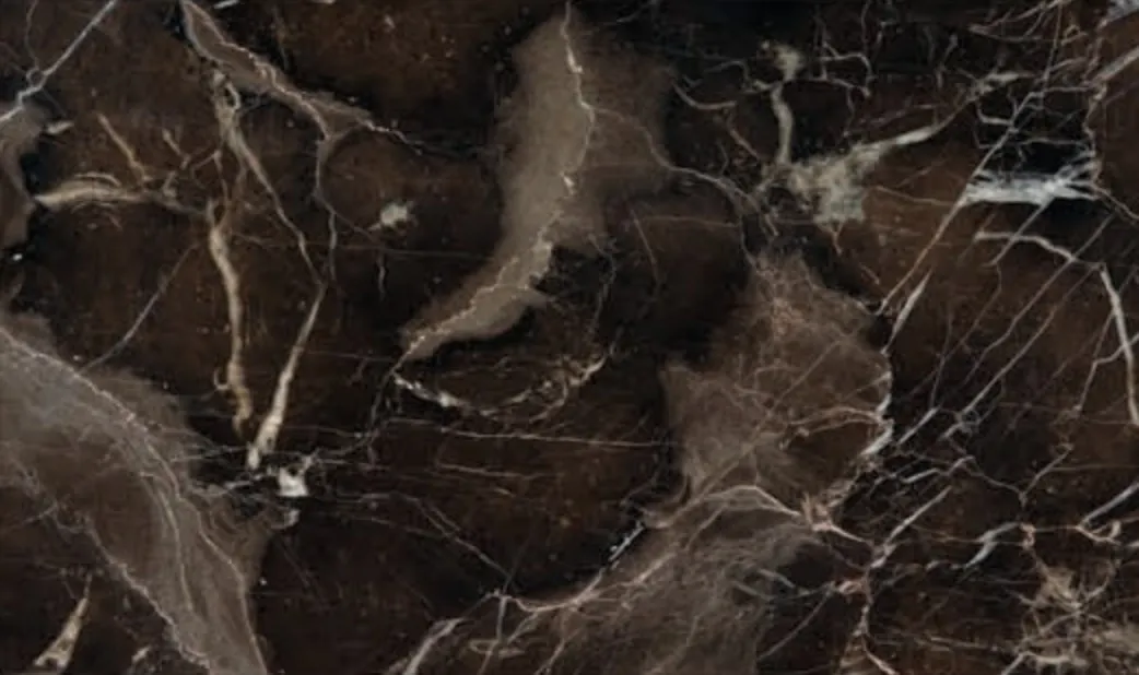 Loreal Brown slab, dark brown ground with white and tan veins