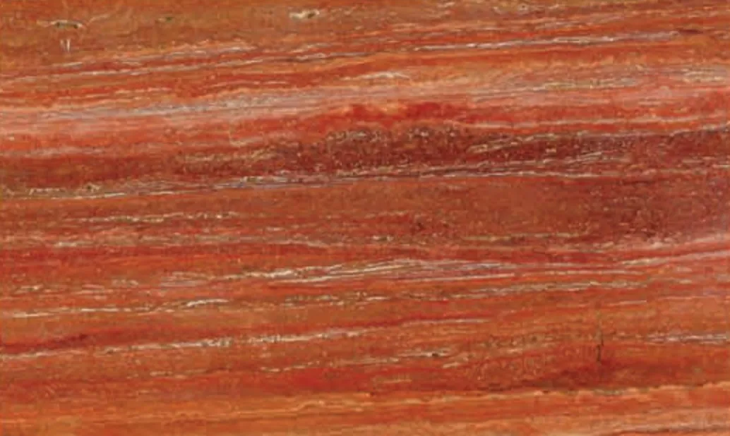 Red Travertine swatch, red and rust linear bands
