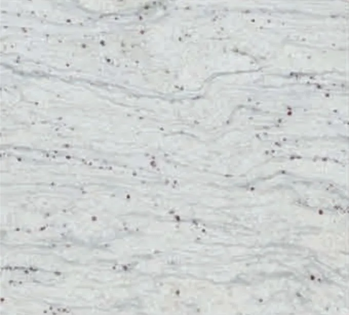 River White swatch, white ground with grey linear veins and red specks