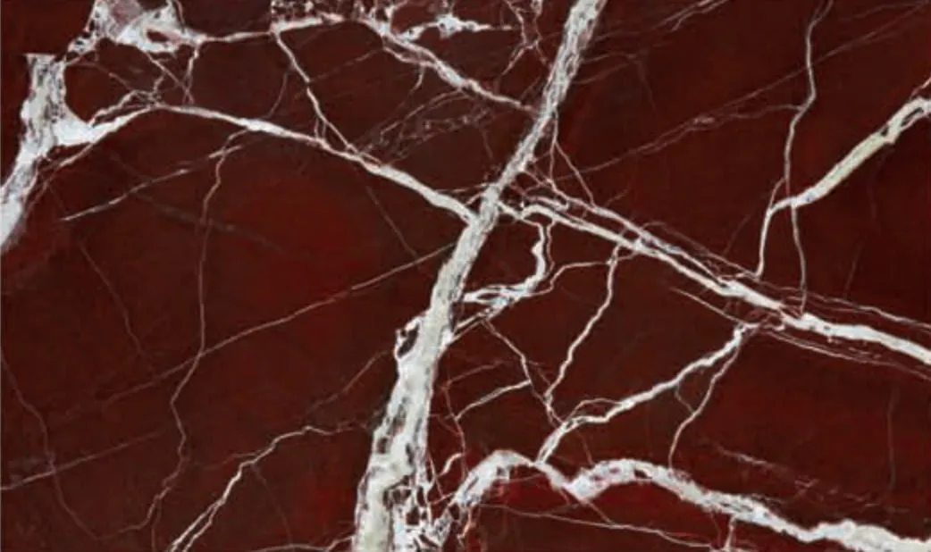 Rosso Levanto slab, deep burgundy ground with white veins