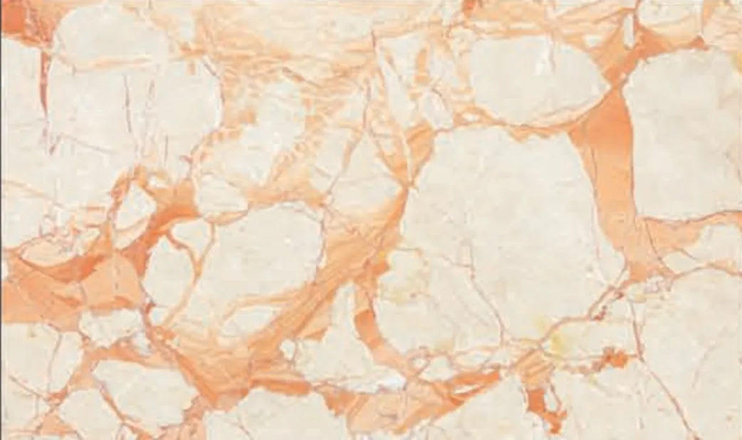 Rosso Statuario slab, cream ground with broad orange-rust veins