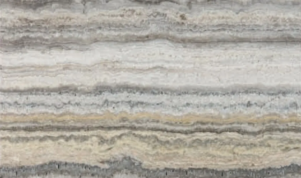 Titanium Travertine slab, grey, white and gold wavy bands